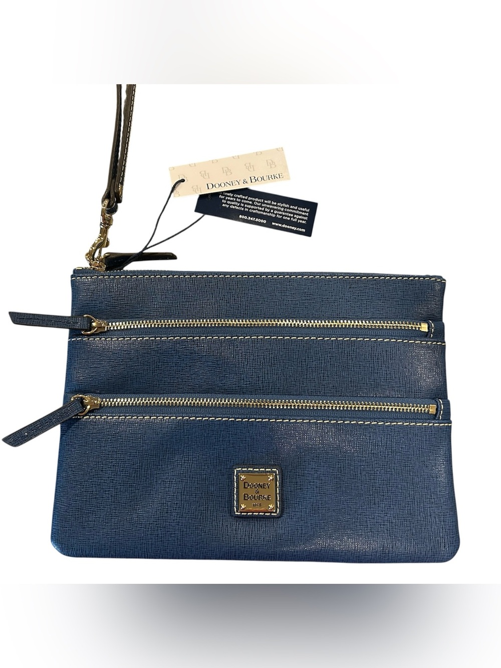 Dooney & Bourke Navy Blue Leather Double-Zip Wristlet